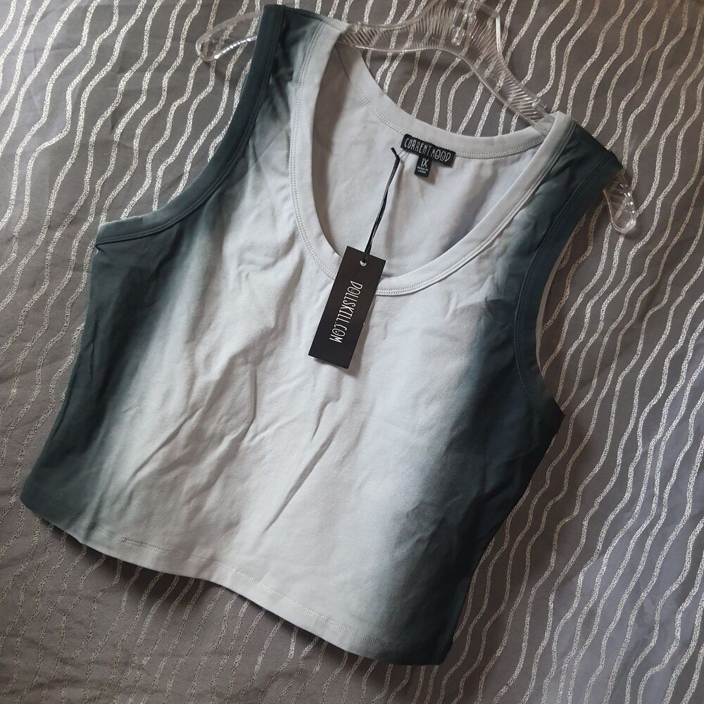 Current Mood Ombre Tank Top Womens XL Cropped Cyber Goth Punk Dolls Kill NWT